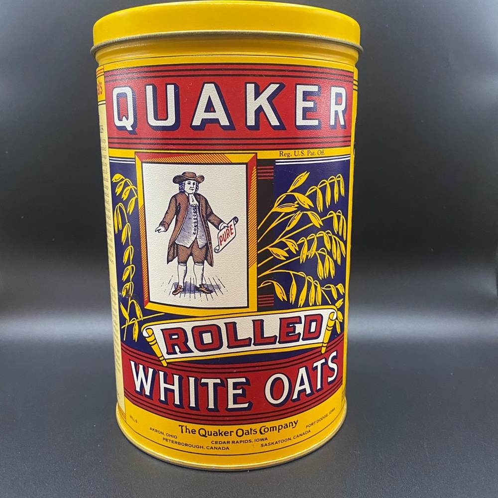 Vintage 1984 Quaker Oats Empty Collectible Tin with 1896 Graphics
